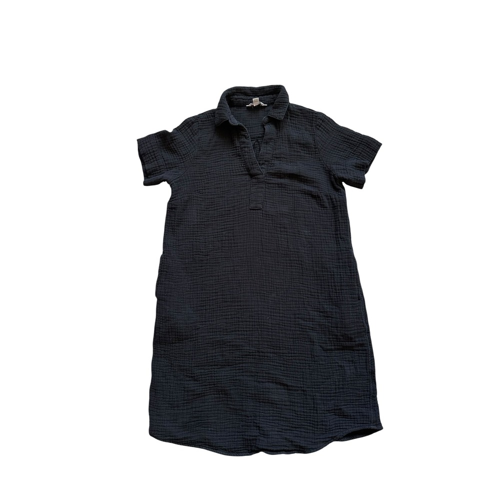 Minimalist Three Dots Gauze Cotton Shirt Dress Size S Black Coastal Boho